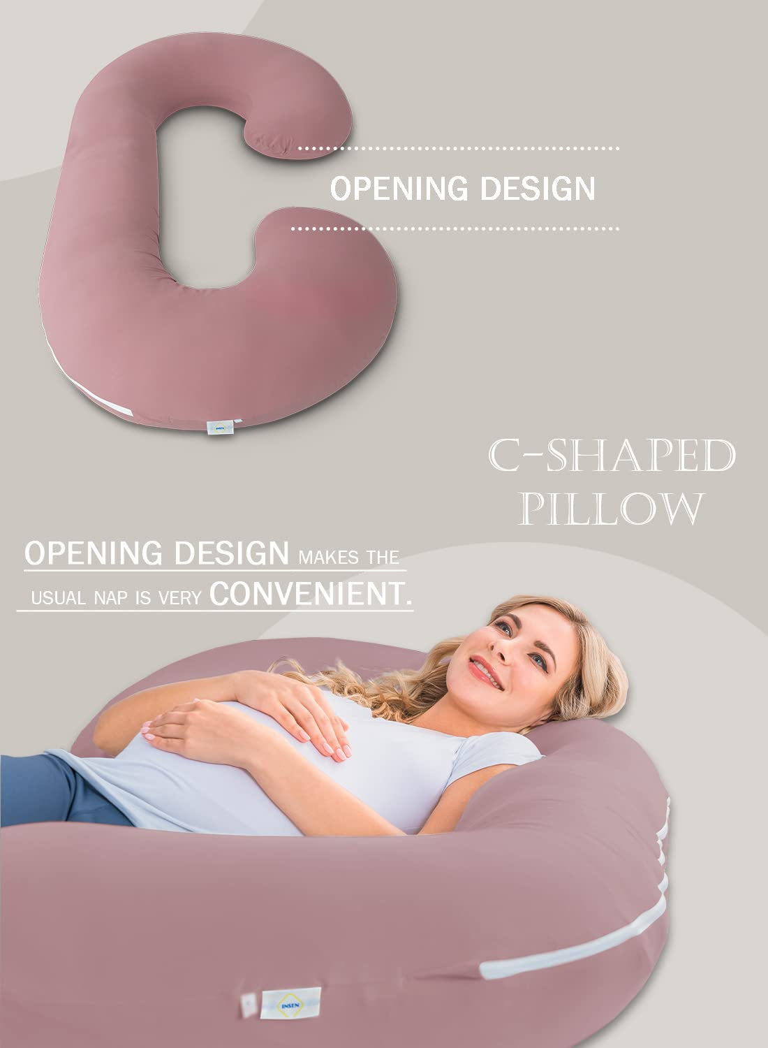 Pregnancy Pillow,Maternity Body Pillow with Velvet Cover,C Shaped Body Pillow for Sleeping (Cooling Cotton-Pink)